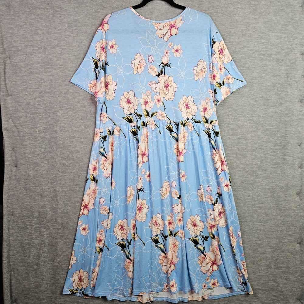Poseshe Womens 3XL Blue Floral Babydoll Dress Short Sleeve Rayon Stretch Jersey - Picture 2 of 12